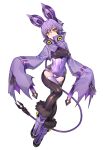  1girl absurdres breasts closed_mouth covered_navel full_body fur-trimmed_footwear fur_trim hair_between_eyes highres katagiri_hachigou long_sleeves looking_at_viewer noibat personification pokemon purple_footwear purple_thighhighs short_hair simple_background sleeves_past_wrists small_breasts solo thighhighs white_background yellow_eyes 