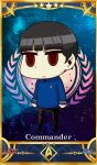  1boy alien black_hair border bowl_cut brown_eyes card_(medium) chibi fate/grand_order fate_(series) pointy_ears riyo_(lyomsnpmp)_(style) saiga_yatanokarasu shirt space spock star_trek star_trek_the_original_series starfleet_uniform vulcan 