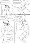  2023 anthro bed bernielover butt canid canine clothing comic dialogue disney duo english_text fan_character fox furniture gideon_grey hi_res lagomorph leporid male mammal overweight overweight_male pillow rabbit shirt text topwear underwear zootopia 