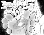  2023 4_toes anthro black_nose cream_the_rabbit daughter dialogue digital_media_(artwork) duo english_text eyelashes feet female foot_focus galaxy hair hi_res long_ears macro mammal mother mother_and_child mother_and_daughter parent parent_and_child sega smile sonic_the_hedgehog_(series) speech_bubble text toes vanilla_the_rabbit xtreme7 
