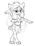  2023 anthro belly_dancer belly_dancer_outfit blizzard_entertainment canid claws dancing digital_media_(artwork) female hi_res hilda_(warcraft) mammal monochrome pose smile solo toe_claws viofsa warcraft were werecanid worgen 