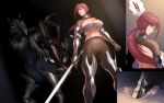  ! !! armor armored_boots blue_eyes boots breasts gauntlets gloves headless highres horse knight large_breasts long_hair original ponytail red_hair sword thigh_boots uns_(sdsxsoverlord) weapon 