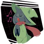  1boy androgynous animal animal_ear_fluff animal_ears closed_eyes deltarune glasses green-framed_eyewear green_headwear green_tunic hat horns music musical_note open_mouth pink_scarf ralsei scarf singing syuya undertale wizard_hat 