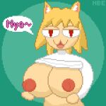  :3 animal_humanoid anthro big_breasts big_nipples blonde_hair breasts clothing digital_media_(artwork) felid felid_humanoid feline feline_humanoid female green_background hair half-closed_eyes hand_on_breast humanoid inner_ear_fluff looking_at_viewer mammal mammal_humanoid narrowed_eyes neco-arc nipples notbraveenough pink_text pixel_(artwork) presenting presenting_breasts simple_background solo speech_bubble text tsukihime tuft type-moon white_clothing 