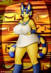  animal_crossing ankha_(animal_crossing) anthro breasts clothing dress egyptian female hi_res makeup nintendo palmarianfire solo 