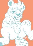  animal_crossing anthro anus balls belly blush buckteeth butt c.j._(animal_crossing) clothing erection freckles genitals hi_res hoodie male nintendo penis perineum sketch slightly_chubby solo tbid teeth topwear 