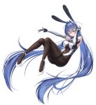  1girl :3 absurdly_long_hair alternate_costume animal_ears ass azur_lane bare_shoulders blue_eyes blue_hair bodystocking bodysuit breasts covered_navel elbow_gloves fake_animal_ears full_body gloves hair_between_eyes hair_intakes highres impossible_bodysuit impossible_clothes large_breasts leotard levy_(comradlevy) long_hair looking_at_viewer new_jersey_(azur_lane) one_eye_closed pantyhose rabbit_ears simple_background skin_tight smile solo thighband_pantyhose transparent_background underboob v very_long_hair white_footwear white_gloves white_leotard 