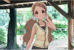  1girl alternate_costume alternate_hairstyle aoba_kokona braid brown_eyes brown_hair flat_chest fumi-a hair_ornament hairclip photo_background single_braid tank_top vest yama_no_susume 