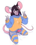  anthro bottomless clothed clothing duo erection hi_res hoodie male mammal meru_(atinydom) mouse murid murine rodent solo topwear 