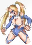  1girl absurdres bababaeki00 battle_damage blonde_hair blue_eyes breasts cleavage cleavage_cutout clothing_cutout frills highres mask rainbow_mika scrape scratches street_fighter street_fighter_v torn_clothes torn_mask twintails wrestling_mask wrestling_outfit 
