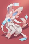  absurdres animal_focus blue_eyes blue_sclera colored_sclera commentary full_body highres no_humans nullma pokemon pokemon_(creature) red_background signature simple_background solo sylveon 