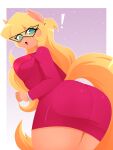  angry anthro blonde_hair businesswear butt callie_briggs clothing coat colored domestic_cat exclamation_point eyewear felid feline felis female glasses green_eyes hair hanna-barbera hi_res lineless long_hair looking_at_viewer looking_back low-angle_view mammal portrait rear_view shaded solo surprise swat_kats tail three-quarter_portrait topwear xan-gelx yellow_tail 