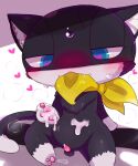  &lt;3 &lt;3_eyes after_orgasm afterglow anthro atlus badwingm black_body black_fur blue_eyes blush bodily_fluids chest_tuft chibi cum cum_on_belly cum_on_body cum_on_hand cum_on_self dipstick_limbs dipstick_tail domestic_cat excessive_cum excessive_genital_fluids felid feline felis fur genital_fluids genitals hi_res inner_ear_fluff kerchief kerchief_only long_tail male mammal markings mask megami_tensei megami_tensei_persona morgana_(persona) mostly_nude pawpads penis scarf scarf_in_mouth scarf_only sega small_penis solo sweat tail tail_markings teeth tuft tuxedo_cat 