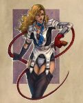  blonde_hair blue_eyes gloves highres hiroko_(shin_megami_tensei_ii) holding holding_whip megami_tensei red_gloves shin_megami_tensei shin_megami_tensei_ii solo solo_focus stella_violari 