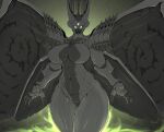  2022 3_eyes 3_fingers 4_wings abstract_background alien arm_spikes armor artist_name backlighting big_breasts bone bone_frill breasts claws crown curvy_figure destiny_2 digital_media_(artwork) exoskeleton female fingers frill_(anatomy) front_view glowing glowing_eyes green_background grey_body grey_wings headgear hi_res hive_(destiny) huge_thighs humanoid insect_wings lepidopteran_wings light lighting looking_at_viewer markings mature_female monotone_wings multi_eye multi_wing multicolored_body navel not_furry notched_wings pauldron portrait runawaystride savathun_(destiny) shoulder_spikes simple_background skull skull_head solo spikes spikes_(anatomy) teeth thick_thighs thigh_gap three-quarter_portrait two_tone_body voluptuous white_eyes wide_hips wing_markings wings 