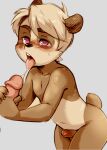  2019 anthro balls bear blush bodily_fluids brown_body brown_fur cum dandi dandi_(character) embarrassed erection fellatio fur genital_fluids genitals hair holding_penis looking_at_another looking_at_partner male male/male mammal nude open_mouth oral penile penis sex simple_background solo sweat tail teeth tongue tongue_out 
