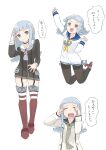  1girl absurdres amatsukaze_(kancolle) amatsukaze_(kancolle)_(cosplay) anchor_ornament black_pantyhose black_sailor_collar blue_sailor_collar blunt_bangs brown_dress commentary_request cosplay crying dress full_body garter_straps grey_eyes grey_hair grey_neckerchief hatsukaze_(kancolle) highres hime_cut kantai_collection lifebuoy_ornament long_hair looking_at_viewer multiple_views neckerchief pantyhose red_thighhighs rudder_footwear sailor_collar sailor_dress short_dress sidelocks simple_background standing thighband_pantyhose thighhighs tokitsukaze_(kancolle) tokitsukaze_(kancolle)_(cosplay) toplow translation_request upper_body white_background white_dress white_sailor_collar yellow_neckerchief yukikaze_(kancolle) yukikaze_(kancolle)_(cosplay) yukikaze_kai_ni_(kancolle) yukikaze_kai_ni_(kancolle)_(cosplay) 