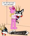  &lt;3 absurd_res anthro atlus bandanna black_body black_fur blue_eyes blush carrying_another chibi clothing crown dildo domestic_cat duo english_text felid feline felis female female_penetrating female_penetrating_male foreskin fur genitals headgear hi_res humanoid_genitalia humanoid_penis kerchief looking_at_another male male/female male_penetrated mammal markings mask megami_tensei megami_tensei_persona morgana_(persona) pancake_(toontown) penetration penis pie_cut_eyes pink_body pink_fur sega sex sex_toy sherwind52 shirt tail tail_markings text toontown_corporate_clash toontown_online toony topwear tuxedo_cat white_body white_clothing white_fur white_shirt white_topwear 