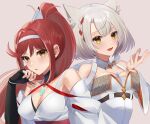  2girls animal_ears bare_shoulders breasts cat_ears chest_jewel cleavage core_crystal_(xenoblade) criss-cross_halter detached_sleeves fingerless_gloves glimmer_(xenoblade) gloves halterneck high_ponytail japanese_clothes kimono large_breasts long_hair looking_at_viewer mio_(xenoblade) multiple_girls official_alternate_costume ponytail red_hair short_hair siblings simple_background sisters small_breasts swept_bangs white_kimono wooxxwoo xenoblade_chronicles_(series) xenoblade_chronicles_3 xenoblade_chronicles_3:_future_redeemed yellow_eyes 