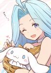  1girl :3 ;d bridal_gauntlets choker collarbone dress granblue_fantasy heart holding kiikii_(kitsukedokoro) looking_at_viewer lyria_(granblue_fantasy) one_eye_closed open_mouth sanrio smile solo_focus teeth upper_body upper_teeth_only white_choker white_dress 