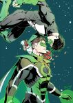  2boys artist_name bara black_bodysuit black_hair bodysuit boots bouquet cape covered_abs dc_comics domino_mask evinist fingerless_gloves flower gloves green_bodysuit green_cape green_gloves green_lantern green_lantern_(series) hal_jordan highres holding holding_bouquet jewelry kyle_rayner large_pectorals looking_at_another magic male_focus mask multicolored_bodysuit multicolored_clothes multicolored_hair multiple_boys muscular muscular_male pectorals red_flower red_rose ring rose short_hair superhero thick_thighs thighs two-tone_hair white_bodysuit white_hair yaoi 