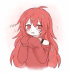  1girl blush flaky_(happy_tree_friends) happy_tree_friends highres humanization krande open_mouth red_eyes red_hair red_sweater sad simple_background sweater tears 