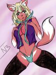  anthro breasts canid canine canis clothing colored digital_drawing_(artwork) digital_media_(artwork) female fluffy footwear fur hi_res legwear mammal notteethboy pinup pose pubes socks solo submissive submissive_female thigh_highs wolf 