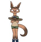  anthro clothed clothing crossed_arms female harper_(toxis) hat headgear headwear kangaroo looking_at_viewer macropod mammal marsupial simple_background smile solo tail toxis white_background 