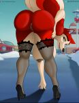  anthro balto_(film) bent_over big_breasts big_butt black_clothing black_high_heels black_legwear black_stockings breasts building butt canid canine canis christmas clothing digital_media_(artwork) domestic_dog el-loko female footwear fur genitals hi_res high_heels holidays huge_butt husky jenna_(balto) legwear looking_back mammal mostly_nude nipples nordic_sled_dog open_mouth parking_lot pussy raised_tail rear_view red_body red_fur shopping_mall solo spitz stockings street_lamp tail teeth text thick_thighs thigh_highs universal_studios url vehicle winter 