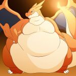  absurd_res ambiguous_gender anthro belly big_belly blue_eyes charizard game_freak generation_1_pokemon hi_res huge_belly male mega_charizard mega_charizard_y mega_evolution morbidly_obese nintendo obese orange_body overweight pichurria pokemon pokemon_(species) solo wide_hips wings 