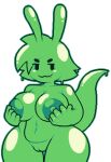 alpha_channel anthro areola big_breasts black_eyes breasts butt digital_media_(artwork) female genitals goo_creature goo_hair green_areola green_body green_ears half-closed_eyes hand_on_breast hi_res holding_breast hybrid lagomorph leporid lizard_tail long_ears mammal melomor narrowed_eyes navel nude pixel_(artwork) pseudo_hair pussy rabbit sharp_teeth simple_background solo tail teeth thick_thighs transparent_background 