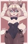  absurd_res anthro arumo blonde_hair blue_eyes breasts brown_hair bunny_costume clothing costume domestic_cat felid feline felis female hair hi_res legwear leotard looking_at_viewer mammal medium_breasts multicolored_hair open_mouth pantyhose ponytail short_ponytail smile solo 