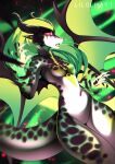  absurd_res anthro big_wings bodily_fluids claws dragon female green_hair hair hi_res horn liloli_(artist) long_hair long_tail magic pink_eyes sad scales simple_background solo tail tears teeth tongue tongue_out wings 
