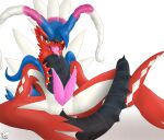  2023 2_penises absurd_res ancient_pokemon animal_genitalia animal_penis anthro biped bodily_fluids butt colored cum digital_drawing_(artwork) digital_media_(artwork) dracodrawer dragon drooling erection feathers feral fur furred_dragon generation_9_pokemon genital_fluids genitals hair hi_res koraidon legendary_pokemon lizard looking_at_viewer male membrane_(anatomy) multi_genitalia multi_penis nintendo nude open_mouth paradox_pokemon penis pokemon pokemon_(species) red_body reptile saliva scalie shaded signature simple_background smile solo tail text tongue tongue_out watermark webbed_feet white_body white_fur 