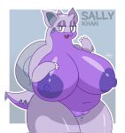  anthro areola bedroom_eyes big_breasts breasts english_text female fusion generation_1_pokemon grey_eyes hi_res hisuian_form hisuian_goodra huge_breasts looking_at_viewer multicolored_body narrowed_eyes navel nidoqueen nintendo nipples nude open_mouth pokemon pokemon_(species) pokemon_fusion pupils purple_areola purple_nipples regional_form_(pokemon) seductive slem slightly_chubby solo text thick_thighs two_tone_body white_pupils 
