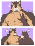  2boys abs animal_ears bara blush brown_fur completely_nude couple dog_boy dog_ears facial_hair furry furry_male furry_with_furry goatee groping highres large_pectorals live_a_hero male_focus male_protagonist_(live_a_hero) mallards meme multiple_boys muscular muscular_male nipples no_eyes nude pectoral_grab_(sibi2028) pectorals pubraseer_(live_a_hero) short_hair spoken_blush stomach thick_eyebrows two-tone_fur yaoi 