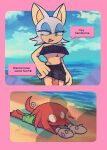  absurd_res anthro beach biped blush breasts clothing crossgender dialogue duo english_text erection genitals gynomorph hi_res intersex intersex/male knuckles_the_echidna male molu9818 penis penis_under_skirt rouge_the_bat seaside sega sonic_the_hedgehog_(series) speech_bubble swimwear text under_boob 