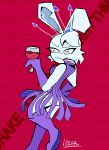  2022 alcohol anthro beverage boots bottomwear boy_shorts breasts butt clothed clothing crown digital_media_(artwork) dress english_text female footwear fur gloves handwear headgear hi_res holding_wine_glass ikarapopsicle kemono lagomorph leetspeak leporid long_ears mammal medium_breasts purple_boots purple_clothing purple_dress purple_footwear purple_gloves purple_handwear rabbit red_background signature simple_background solo text text_in_background underwear vib-ribbon vibri white_body white_bottomwear white_clothing white_fur white_underwear wine 