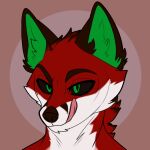  2022 anthro black_ears black_nose black_sclera canid canine fox fur green_eyes green_inner_ear headshot_portrait licking licking_lips licking_own_lips male mammal naughty_face pink_tongue portrait red_body red_fur ryanyeen simple_background solo tongue tongue_out victor_johansen 