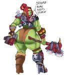  absurd_res axe big_butt butt female green_body gun hair hi_res huge_butt humanoid humanoid_pointy_ears melee_weapon muscular muscular_female muscular_thighs ork ranged_weapon rear_view red_hair saw scar solo sundown_(artist) thick_thighs tools tusks warhammer_(franchise) warhammer_40000 weapon wide_hips 