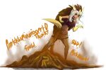  absurd_res anthro blush brown_body brown_skin clothing feces female floofykinkumiho generation_1_pokemon hair hi_res leggings legwear nintendo pokemon pokemon_(species) sandslash scat solo sound_effects tail white_hair 