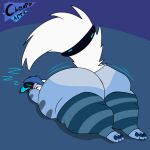  1:1 2023 ambiguous_gender anthro big_butt biped blue_background blue_body blue_fur blue_hair butt clothing fur hair hi_res hindpaw huge_butt huge_hips huge_thighs hyper hyper_butt hyper_thighs kio_(kionenarts) kionenarts legwear lying machine male_(lore) mostly_nude multicolored_body multicolored_fur on_front pattern_clothing pattern_legwear pattern_thigh_highs paws protogen protogen_visor raised_tail rear_view screen screen_face short_stack simple_background sleeping solo sound_effects striped_clothing striped_legwear striped_thigh_highs stripes tail thick_thighs thigh_highs thigh_highs_only tongue tongue_out two_tone_body two_tone_fur vowelless vowelless_sound_effect zzz 