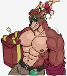  2023 abs anthro antlers belt big_pecs bottomwear brown_body brown_fur brown_hair brown_nipples capreoline chest_tuft christmas_decorations christmas_lights clothed clothing deer dolph_(fortnite) epic_games eyewear fortnite fur gift gift_box gift_wrapped grin hair hi_res horn its_coldpizza male mammal muscular muscular_male navel nipples pants pecs reindeer signature smile smiling_at_viewer smirk solo sunglasses sunglasses_on_face sweater_around_waist topless topless_male tuft 