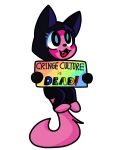  ambiguous_gender anthro balancing_on_tail barefoot domestic_cat fangs feet felid feline felis fur holding_object holding_sign hood mammal moshi_monsters moshling ninja open_mouth open_smile pink_body pink_fur saltybugs sign smile solo sooki-yaki tail teeth toony warrior 