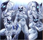  2022 absurd_res anthro big_breasts bovid breasts caprine chest_tuft crouching featureless_breasts featureless_crotch female fur fur_markings goat hair hi_res kindred_(lol) league_of_legends long_hair looking_at_viewer mammal markings mask multiple_poses pose riot_games solo standing tuft white_body white_eyes white_fur white_hair zzzhadozzz 