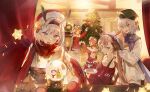  5girls absurdres antlers aqua_eyes artist_request badge bandaid bandaid_on_face bandaid_on_nose baseball_cap blue_eyes blue_scarf blush breasts button_badge cake cake_slice christmas christmas_lights christmas_ornaments christmas_star christmas_sweater christmas_tree christmas_wreath collarbone curtains de_lisle_(girls&#039;_frontline) fake_antlers fang fire fireplace food fork fur-trimmed_jacket fur_trim girls&#039;_frontline giving goggles goggles_on_head green_eyes green_headwear hairband halterneck hat hat_bell heterochromia highres holding holding_plate indoors jacket ksvk_(girls&#039;_frontline) long_hair long_sleeves looking_at_viewer lusa_(girls&#039;_frontline) mpk_(girls&#039;_frontline) mpl_(girls&#039;_frontline) multiple_girls official_alternate_costume official_art official_wallpaper open_mouth orange_hair pink_hair plate red_curtains red_headwear red_jacket red_scarf reindeer_antlers santa_hat scarf short_hair smile snow_globe snowman stellated_octahedron twintails underboob utensil_in_mouth v-shaped_eyebrows white_hair window wreath yellow_eyes 