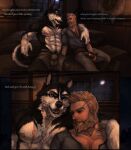  abs anthro beard black_body black_fur blonde_hair body_hair bulge canid canine canis chest_hair chest_scar clothed clothing comic domestic_dog duo english_text eye_scar facial_hair facial_scar fur hair hi_res holding_partner human human_on_anthro husky interspecies larger_anthro larger_male male male/male mammal multicolored_body multicolored_fur muscular muscular_anthro muscular_human muscular_male nipples nordic_sled_dog pecs s_anima scar sitting size_difference smaller_human smaller_male spitz text topless topless_male underwear underwear_only white_body white_fur 