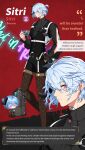  1boy absurdres bishounen blue_hair chibi cross-shaped_pupils highres looking_at_viewer male_focus multiple_views official_art red_eyes short_ponytail sitri_(what_in_hell_is_bad) symbol-shaped_pupils what_in_hell_is_bad 