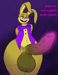  absurd_res anthro balls bedroom_eyes big_balls big_butt big_penis bow_tie butt clothing costume diggydog five_nights_at_freddy&#039;s five_nights_at_freddy&#039;s_vr:help_wanted floppy_ears genitals glitchtrap glowing glowing_genitalia glowing_penis hands_behind_back hi_res huge_balls huge_butt huge_hips huge_penis hyper hyper_balls hyper_butt hyper_genitalia hyper_penis lagomorph leporid male mammal markings narrowed_eyes penis rabbit scottgames seductive solo text thick_thighs topwear vein veiny_penis vest whisker_markings whiskers wide_hips 