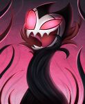  2018 ambiguous_form ambiguous_gender arthropod big_eyes black_cloak black_tentacles clothed clothing glowing glowing_eyes gradient_background grimm_(hollow_knight) hi_res hollow_knight horn insect invader_zim jagged_mouth laugh long_mouth nickelodeon open_mouth open_smile pink_background pink_eyes pink_glow pridark simple_background smile solo style_parody team_cherry tentacle_clothing tentacles 